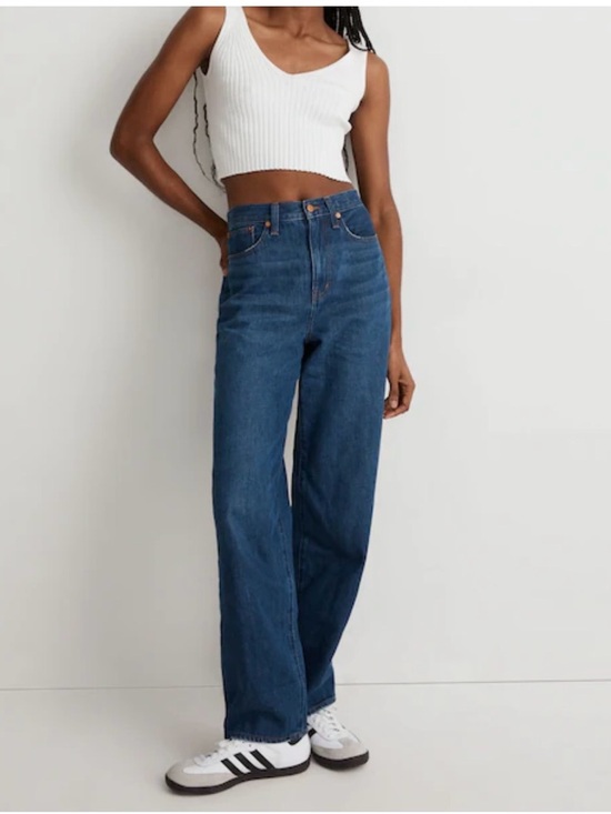 Madewell Denim - Madewell Mid-Rise Wide Leg Jeans in Dark Blue